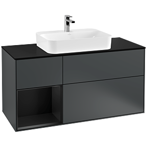Villeroy und Boch Finion Waschtischunterschrank G412PDHG 120cm, Abdeckplatte black matt, Emotion, Regal links Black matt lacquer, Midnight Blue Matt Lacquer
