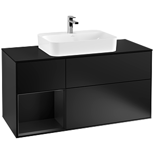 Villeroy et Boch Finion Villeroy et Boch G412PDPD 120cm, plaque de finition noir mat, Emotion, étagère gauche laqué noir mat, laqué noir mat