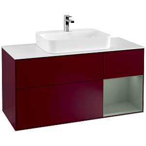 Villeroy und Boch Finion Waschtischunterschrank G421GMHB 120cm, Abdeckplatte white matt, Emotion, Regal rechts Olive matt, Peony Matt
