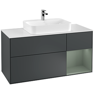 Villeroy und Boch Finion Waschtischunterschrank G421GMHG 120cm, Abdeckplatte white matt, Emotion, Regal rechts Olive matt, Midnight Blue Matt Lacquer