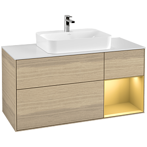 Villeroy and Boch Finion Villeroy and Boch Finion G421HFPC 120cm, cover plate white matt, Emotion, shelf right gold matt, Oak Veneer