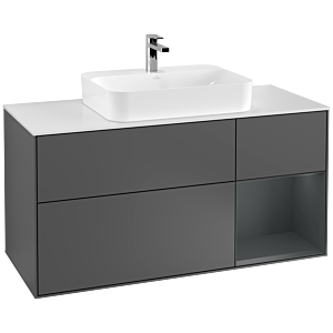 Villeroy und Boch Finion Waschtischunterschrank G421HGGK 120cm, Abdeckplatte white matt, Emotion, Regal rechts Midnight Blue matt, Anthracite matt