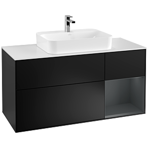 Villeroy und Boch Finion Waschtischunterschrank G421HGPD 120cm, Abdeckplatte white matt, Emotion, Regal rechts Midnight Blue matt, Black matt lacquer