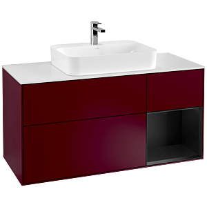 Villeroy et Boch Finion Villeroy et Boch G421PDHB 120cm, plaque de recouvrement blanc mat, Emotion, étagère à droite noir mat, Peony Matt