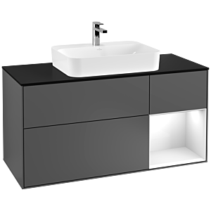 Villeroy and Boch Finion Villeroy and Boch Finion G422GFGK 120cm, cover plate black matt, Emotion, shelf on the right Glossy white, Anthracite matt