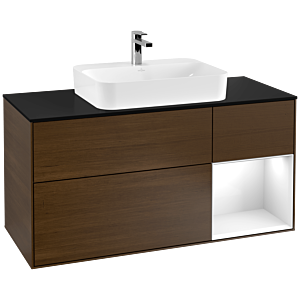 Villeroy and Boch Finion Villeroy and Boch Finion G422GFGN 120cm, cover plate black matt, emotion, shelf on the right glossy white, walnut veneer