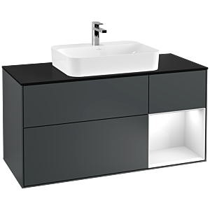 Villeroy and Boch Finion Villeroy and Boch Finion G422GFHG 120cm, cover plate black matt, Emotion, shelf on the right Glossy white, Midnight Blue Matt Lacquer