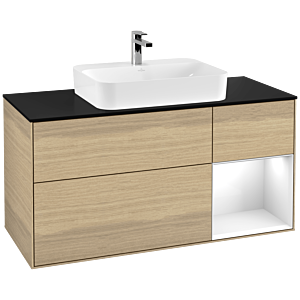 Villeroy et Boch Finion Villeroy et Boch G422GFPC 120cm, plaque de finition noir mat, Emotion, étagère à droite Blanc brillant, Oak Veneer