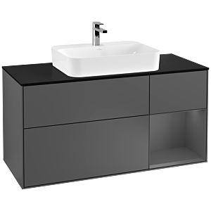 Villeroy und Boch Finion Waschtischunterschrank G422GKGK 120cm, Abdeckplatte black matt, Emotion, Regal rechts Anthracite matt, Anthracite matt