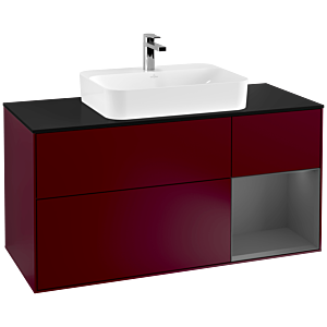 Villeroy und Boch Finion Waschtischunterschrank G422GKHB 120cm, Abdeckplatte black matt, Emotion, Regal rechts Anthracite matt, Peony Matt