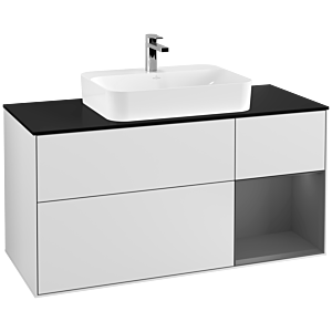 Villeroy and Boch Finion Villeroy and Boch Finion G422GKMT 120cm, cover plate black matt, Emotion, shelf on the right Anthracite matt, White matt lacquer