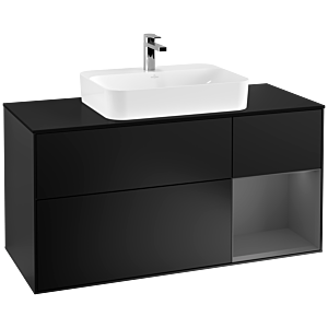 Villeroy et Boch Finion Villeroy et Boch G422GKPD 120cm, plaque de finition noir mat, Emotion, étagère à droite Anthracite mat, Laque noir mat