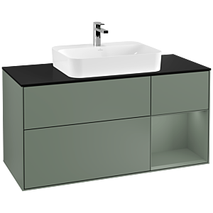 Villeroy and Boch Finion Villeroy and Boch Finion G422GMGM 120cm, cover plate black matt, Emotion, shelf on the right olive matt, Olive Matt Lacquer