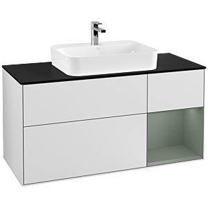 Villeroy and Boch Finion Villeroy and Boch Finion G422GMMT 120cm, cover plate black matt, Emotion, shelf on the right olive matt, white matt lacquer