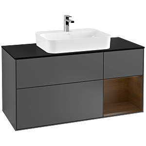 Villeroy and Boch Finion Villeroy and Boch Finion G422GNGK 120cm, cover plate black matt, Emotion, shelf on the right Walnut veneer, Anthracite matt