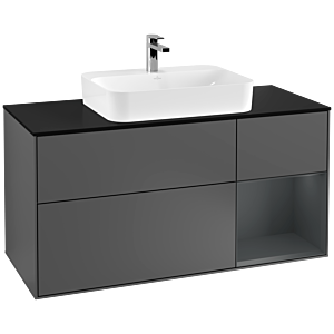 Villeroy und Boch Finion Waschtischunterschrank G422HGGK 120cm, Abdeckplatte black matt, Emotion, Regal rechts Midnight Blue matt, Anthracite matt