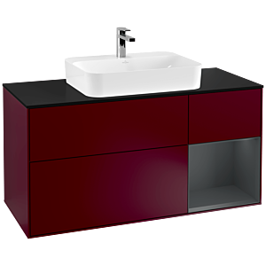 Villeroy und Boch Finion Waschtischunterschrank G422HGHB 120cm, Abdeckplatte black matt, Emotion, Regal rechts Midnight Blue matt, Peony Matt