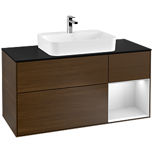 Villeroy and Boch Finion Villeroy and Boch Finion G422MTGN 120cm, cover plate black matt, Emotion, shelf on the right white matt, Walnut veneer