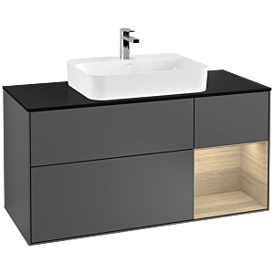 Villeroy und Boch Finion Waschtischunterschrank G422PCGK 120cm, Abdeckplatte black matt, Emotion, Regal rechts Oak veneer, Anthracite matt