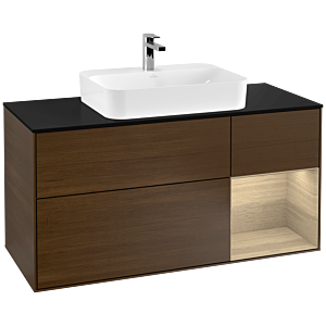 Villeroy et Boch Finion Villeroy et Boch G422PCGN 120cm, plaque de finition noir mat, emotion, étagère droite placage chêne, placage noyer