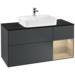 Villeroy et Boch Finion Villeroy et Boch G422PCHG 120cm, plaque de finition noir mat, Emotion, étagère droite placage chêne, Midnight Blue Matt Lacquer