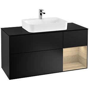 Villeroy et Boch Finion Villeroy et Boch G422PCPD 120cm, plaque de finition noir mat, Emotion, étagère à droite placage chêne, laqué noir mat