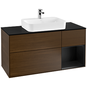 Villeroy et Boch Finion Villeroy et Boch G422PDGN 120cm, plaque de finition noir mat, émotion, étagère à droite noir mat, placage noyer