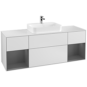 Villeroy et Boch Finion Villeroy et Boch G451GKMT 160cm, plaque de finition blanc mat, Emotion, étagères laqué anthracite mat, laqué blanc mat