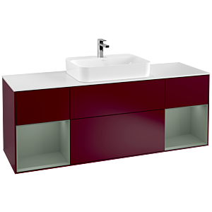 Villeroy und Boch Finion Waschtischunterschrank G451GMHB 160cm, Abdeckplatte white matt, Emotion, Regale Olive matt lacquer, Peony Matt