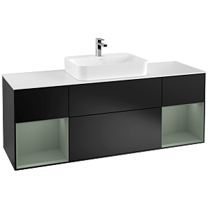 Villeroy und Boch Finion Waschtischunterschrank G451GMPD 160cm, Abdeckplatte white matt, Emotion, Regale Olive matt lacquer, Black matt lacquer