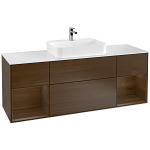 Villeroy und Boch Finion Waschtischunterschrank G451GNGN 160cm, Abdeckplatte white matt, Emotion, Regale Walnut veneer, Walnut veneer