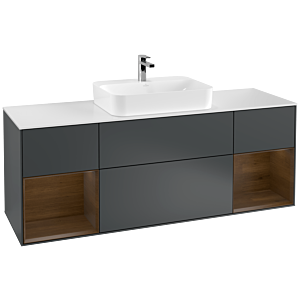 Villeroy und Boch Finion Waschtischunterschrank G451GNHG 160cm, Abdeckplatte white matt, Emotion, Regale Walnut veneer, Midnight Blue Matt Lacquer