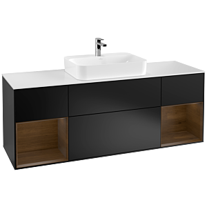 Villeroy und Boch Finion Waschtischunterschrank G451GNPD 160cm, Abdeckplatte white matt, Emotion, Regale Walnut veneer, Black matt lacquer