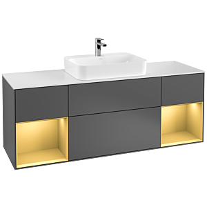 Villeroy and Boch Finion Villeroy and Boch Finion G451HFGK 160cm, cover plate white matt, Emotion, shelves gold matt lacquer, anthracite matt