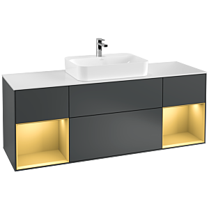 Villeroy und Boch Finion Waschtischunterschrank G451HFHG 160cm, Abdeckplatte white matt, Emotion, Regale Gold matt lacquer, Midnight Blue Matt Lacquer