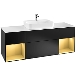 Villeroy und Boch Finion Waschtischunterschrank G451HFPD 160cm, Abdeckplatte white matt, Emotion, Regale Gold matt lacquer, Black matt lacquer