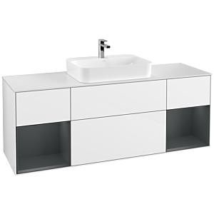 Villeroy et Boch Finion Villeroy et Boch G451HGGF 160cm, plaque de recouvrement blanc mat, Emotion, étagères Laque mat minuit, Laque blanc brillant