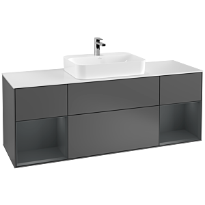 Villeroy und Boch Finion Waschtischunterschrank G451HGGK 160cm, Abdeckplatte white matt, Emotion, Regale Midnight matt lacquer, Anthracite matt