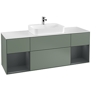Villeroy und Boch Finion Waschtischunterschrank G451HGGM 160cm, Abdeckplatte white matt, Emotion, Regale Midnight matt lacquer, Olive Matt Lacquer