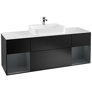 Villeroy et Boch Finion Villeroy et Boch G451HGPD 160cm, plaque de recouvrement blanc mat, Emotion, étagères Laque mat minuit, Laque noir mat