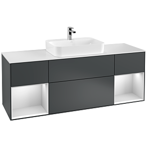 Villeroy und Boch Finion Waschtischunterschrank G451MTHG 160cm, Abdeckplatte white matt, Emotion, Regale White matt lacquer, Midnight Blue Matt Lacquer