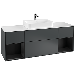 Villeroy et Boch Finion Villeroy et Boch G451PDHG 160cm, plaque de finition blanc mat, Emotion, étagères laqué noir mat, Midnight Blue Matt Lacquer