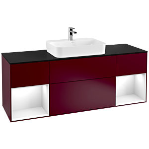 Villeroy und Boch Finion Waschtischunterschrank G452GFHB 160cm, Abdeckplatte black matt, Emotion, Regale Glossy white lacquer, Peony Matt