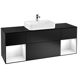 Villeroy und Boch Finion Waschtischunterschrank G452GFPD 160cm, Abdeckplatte black matt, Emotion, Regale Glossy white lacquer, Black matt lacquer