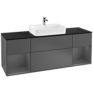 Villeroy und Boch Finion Waschtischunterschrank G452GKGK 160cm, Abdeckplatte black matt, Emotion, Regale Anthracite matt lacquer, Anthracite matt