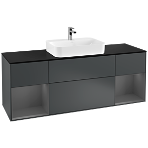 Villeroy et Boch Finion Villeroy et Boch G452GKHG 160cm, plaque de finition noir mat, Emotion, étagères laqué anthracite mat, Midnight Blue Matt Lacquer