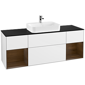 Villeroy et Boch Finion Villeroy et Boch G452GNGF 160cm, plaque de finition noire mate, Emotion, étagères en placage de noyer, laqué blanc brillant