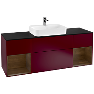 Villeroy und Boch Finion Waschtischunterschrank G452GNHB 160cm, Abdeckplatte black matt, Emotion, Regale Walnut veneer, Peony Matt