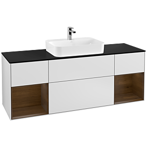 Villeroy and Boch Finion Villeroy and Boch Finion G452GNMT 160cm, black matt cover plate, Emotion, Walnut veneer shelves, White matt lacquer