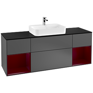 Villeroy und Boch Finion Waschtischunterschrank G452HBGK 160cm, Abdeckplatte black matt, Emotion, Regale Peony matt lacquer, Anthracite matt